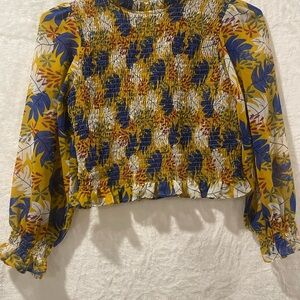 True Destiny Gold and Blue Smocked Crop Blouse (1)